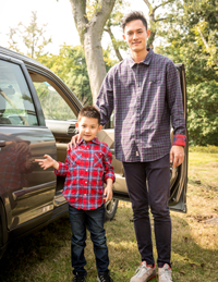 親子格子長袖襯衫