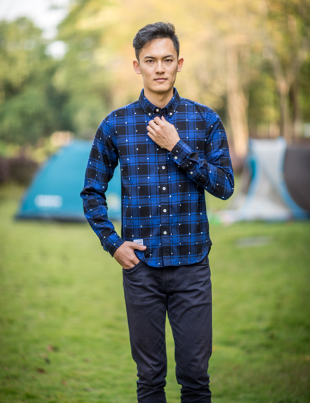 男式長袖波點襯衫