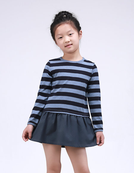 全棉針織拼梭織連衣裙