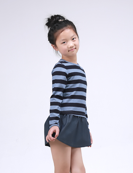 全棉針織拼梭織連衣裙