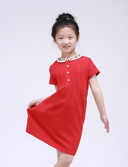 繡花領針織連衣裙