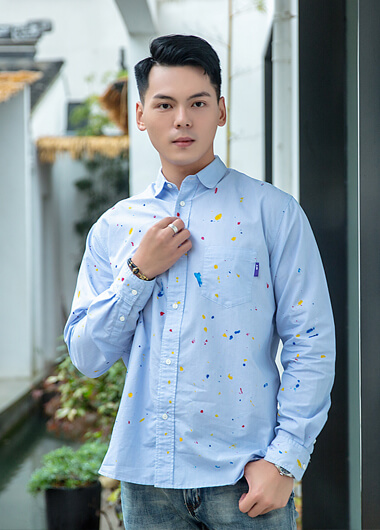 男士藍色波點襯衫