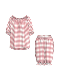 格紋短袖短褲睡衣套裝