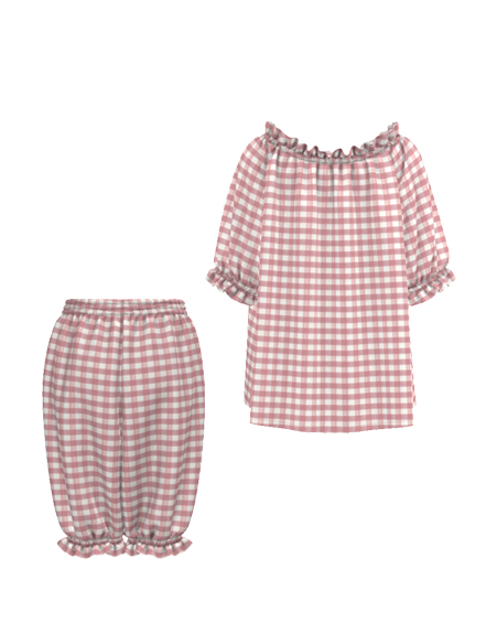 格紋短袖短褲睡衣套裝