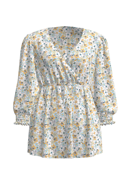 女士印花V領人棉T恤