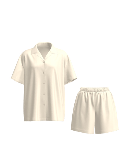 女款梭織素色家居服套裝